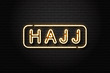 Vector realistic isolated neon sign of Hajj logo for decoration and covering on the wall background.
