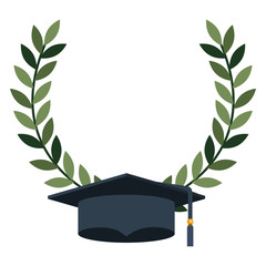 hat graduation with wreath crown vector illustration design