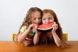 © Lisa Tichané - Little girls sharing a slice of watermelon