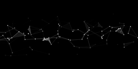 Abstract technology background. Network connection structure. Science background. Big data. Technology concept. Lanscape with connections dots and lines on dark background.