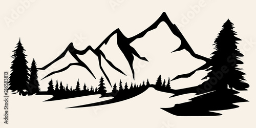 Mountains vector.Mountain range silhouette isolated vector ...