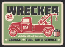 Truck Wrecker Vintage Banner, Auto Service Design
