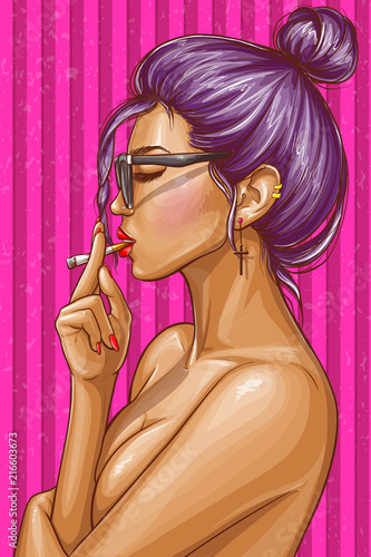 Vector pop art illustration of nude girl with closed eyes ...
