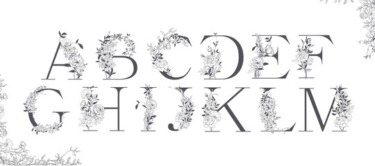 Wedding alphabet. Initials with botanical elements. Monogram arrangement.