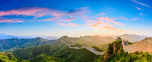 The Great Wall Of China At Sunrise,panoramic View