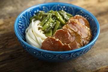 Wall Mural - Rice noodles with pork and green beans