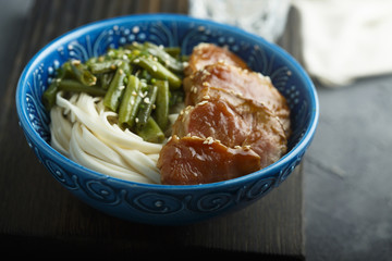 Wall Mural - Rice noodles with pork and green beans