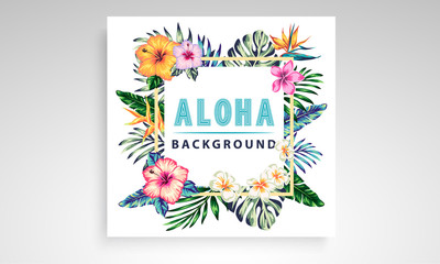 tropical collection with exotic flowers and leaves vector design isolated elements on the white, stock vector tropical a covers hawaiian exotics backgrounds palm leaves with frames use for invitation 