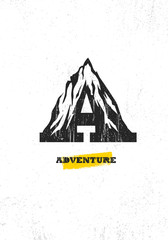 Wall Mural - Adventure Mountain Hike Motivation Concept. Vector Outdoor Design on Rough Distressed Background. Letter A Creative Icon