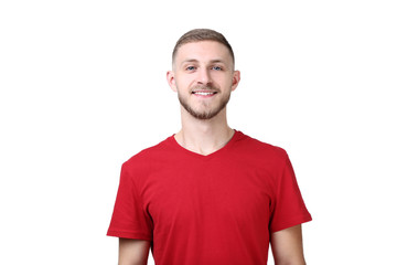 Portrait of young man on white background