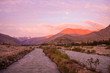 View of the Andes mountain range as seen from Vicuña in the Elqui Valley during the sunset sunrise in Chile