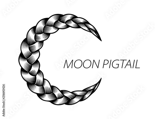 Fotografia, Obraz Pigtail moon symbol. Simple black curly wavy.