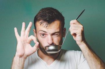 Bearded man with ladle