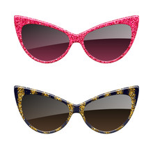 Set Of Red And Golden Glitter Sunglasses.