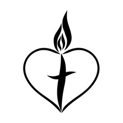 Heart with a cross and flame, a Christian symbol