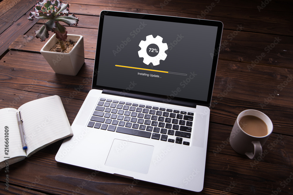 Installing update process with gearbox percentage progress and loading ...