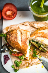 tomato, mozarella and pesto sandwich