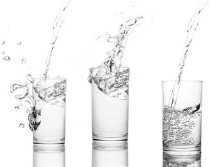 Set, Water poured in  glass transparent white background