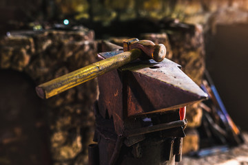 Dark smithy with blacksmith tools