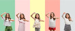 © Krakenimages.com - Collage of brunette hispanic girl wearing different outfits smiling making frame with hands and fingers with happy face. Creativity and photography concept.