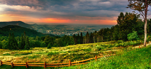 View for Równica peak in Beskidy mountains