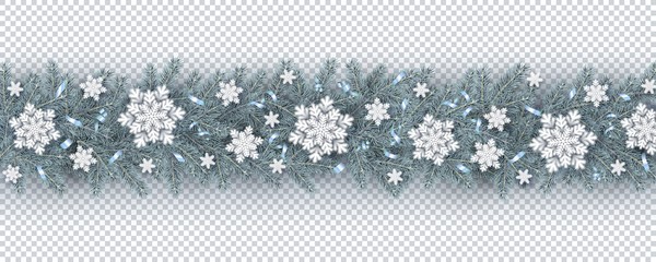 Wall Mural - Christmas and New Year border of realistic branches of Christmas tree in the frost and snowflake Vector