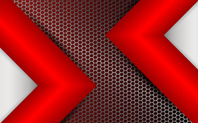 Geometric background with metal grille and two red arrows.