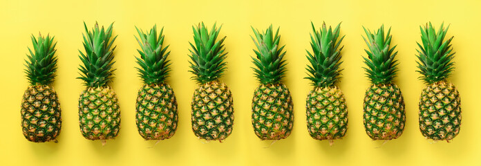Wall Mural - bright pineapple pattern for minimal style. top view. pop art design, creative concept. copy space. 