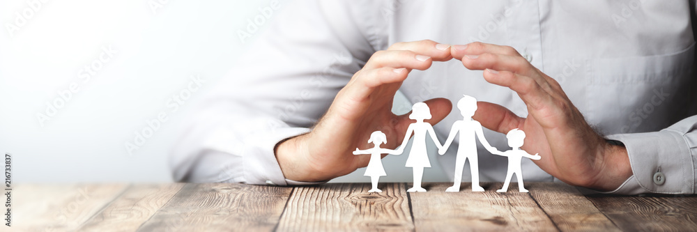 Protecting Hands Over Paper Family / Family Protection And Care Concept  - obrazy, fototapety, plakaty 