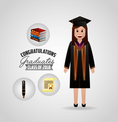 Wall Mural - congratulations graduation student smiling books sign pen certificate vector illustration