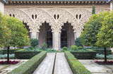ZARAGOZA, SPAIN - MARCH 2, 2018: The atrium of La Aljaferia palace.