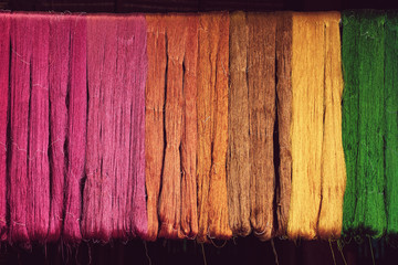 colorful silk thread from natural dye color to weaving