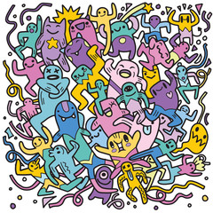 Wall Mural - Hand drawing Doodle Vector Illustration of Funny party people ,Flat Design