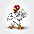Funny Cartoon Super Rooster mascot illustration. Chicken vector cartoon character folding hands.