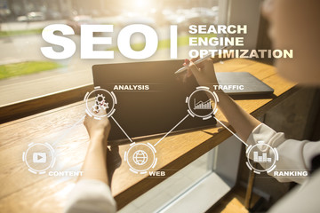 SEO. Search Engine optimization. Digital online marketing andInetrmet technology concept.