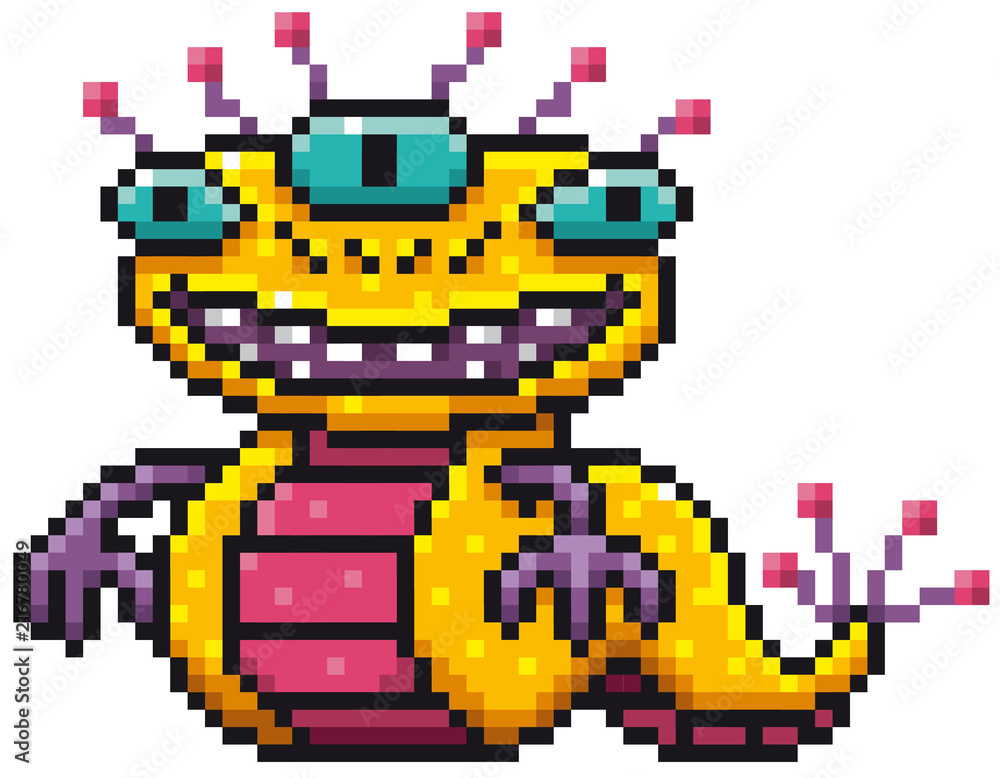 Vector illustration of Cartoon Worm Monster - Pixel design Stock Vector ...
