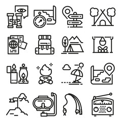 Wall Mural - Vector line adventure icon set.