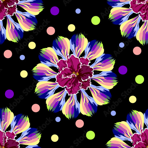 Abstract Floral Seamless Pattern Colorful Fantastic Flowers