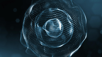 Wall Mural - blue particles form line and surface grid. microcosm or space. 3d rendering science fiction backgrou