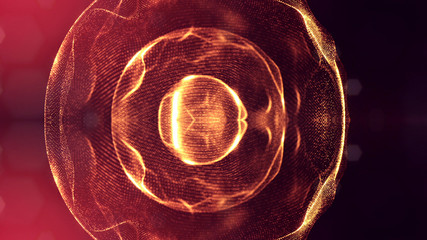 Wall Mural - golden red particles form line and surface grid. microcosm or space. 3d rendering science fiction ba