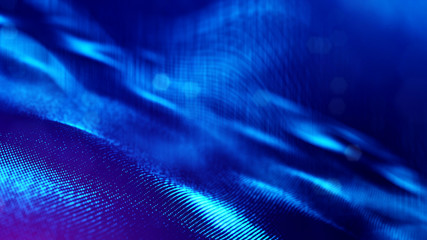 blue particles form line and surface grid. microcosm or space. 3d rendering science fiction backgrou