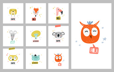  Cute animals set of vector illustrations