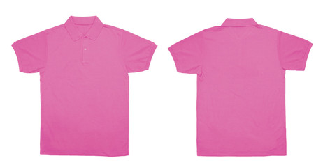 Sticker - Blank Polo shirt color pink front and back view on white background