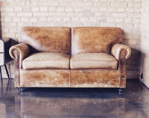 Wall Mural - Living room with vintage style  leather sofa