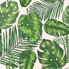 Wall Mural - Seamless background with tropic leaves