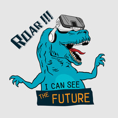 Wall Mural - Dinosaur Tyrannosaurus Rex with virtual glasses. Graphic tee. vector design for t-shirt printing and embroidery apparel. 