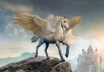 Plakat klif 3d koń grecki niebo