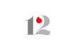 grey red number 12 logo company icon design