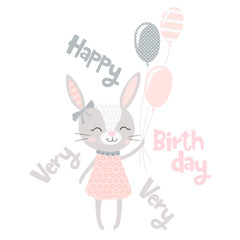 Wall Mural - Cute bunny girl print. Sweet rabbit baby