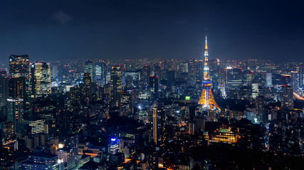 Fototapete - Tokyo cityscape at night, Japan.